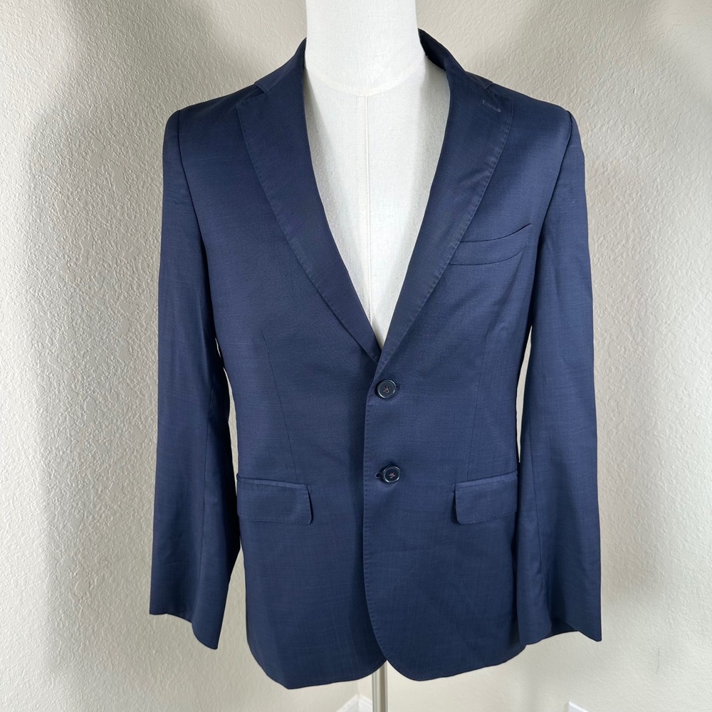 Massimo Dutti Blazer Men 38 Blue Professional Suit Jacket Super 130s Wool Coat